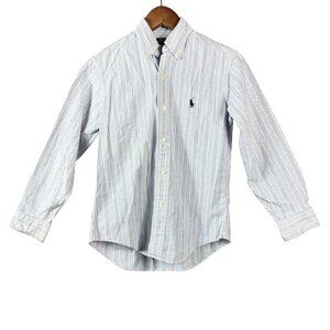 Polo Ralph Lauren Long Sleeve Button Up Shirt White Blue 100% Cotton Boys 14